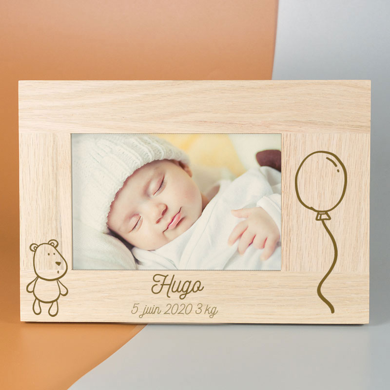 Cadre photo avec info de naissance du bébé personnalisé sur bois – Cadeau  Perso